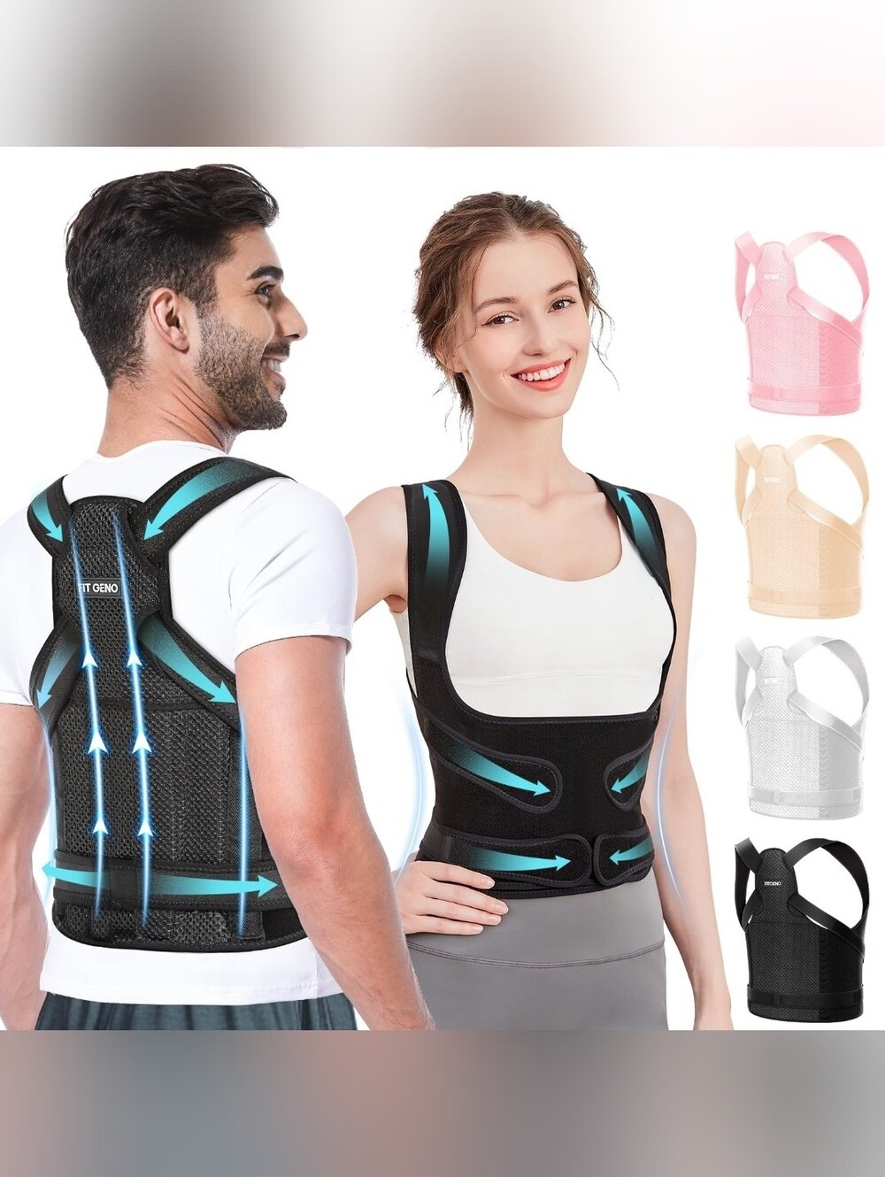 Fit Geno Back Brace and Posture Corrector Black NIP